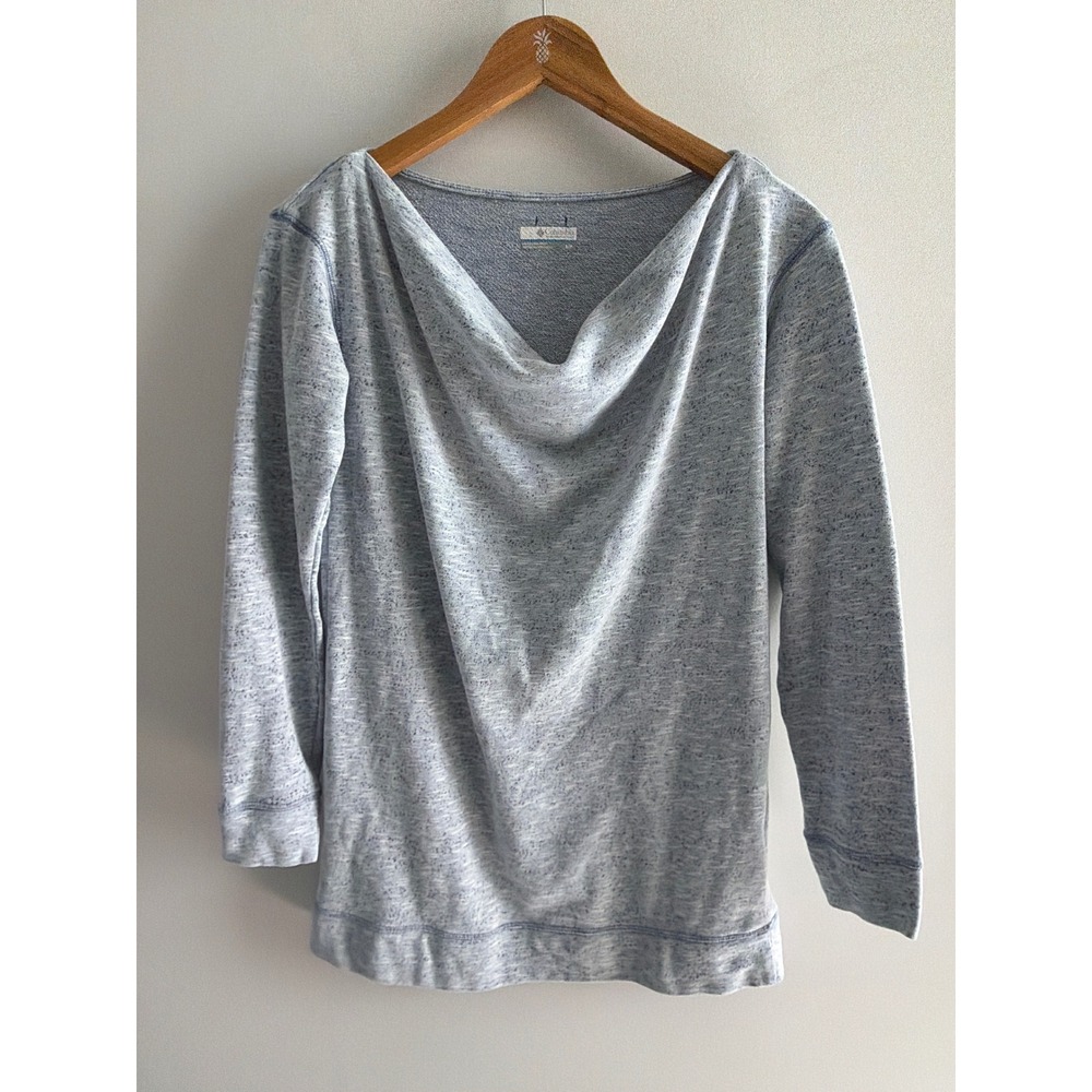 Columbia Womens Cowl Neck Long Sleeve Top Blue Marl Space Dye French Terry Small